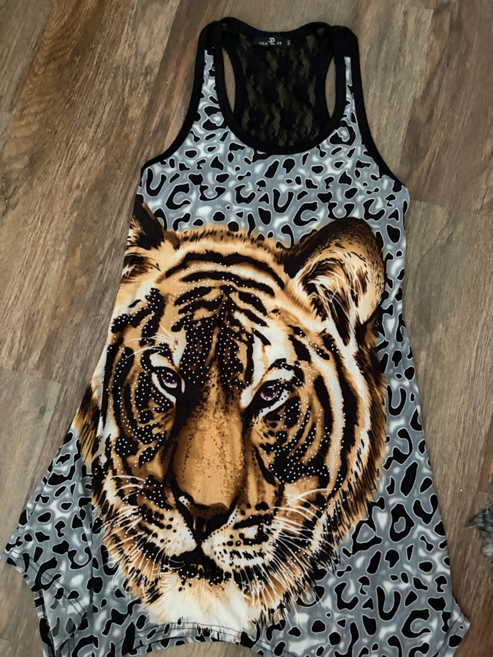 Tiger Rhinestone Tank Dress - Black, Gray, Brown